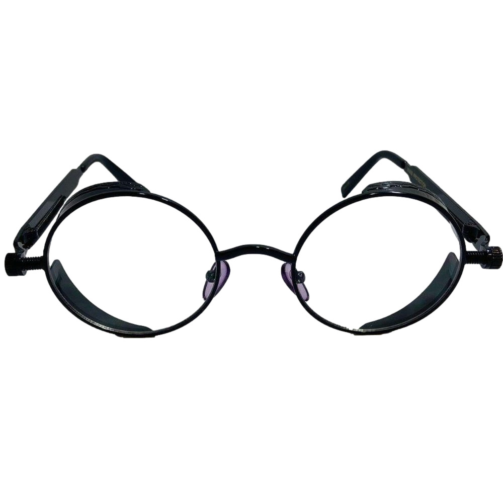 6019 | Black Round Clear Lens Steampunk Glasses